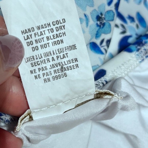 Shoshanna Floral Deep V Tie Strap One Piece Swimsuit White Blue 0 - Picture 10 of 15